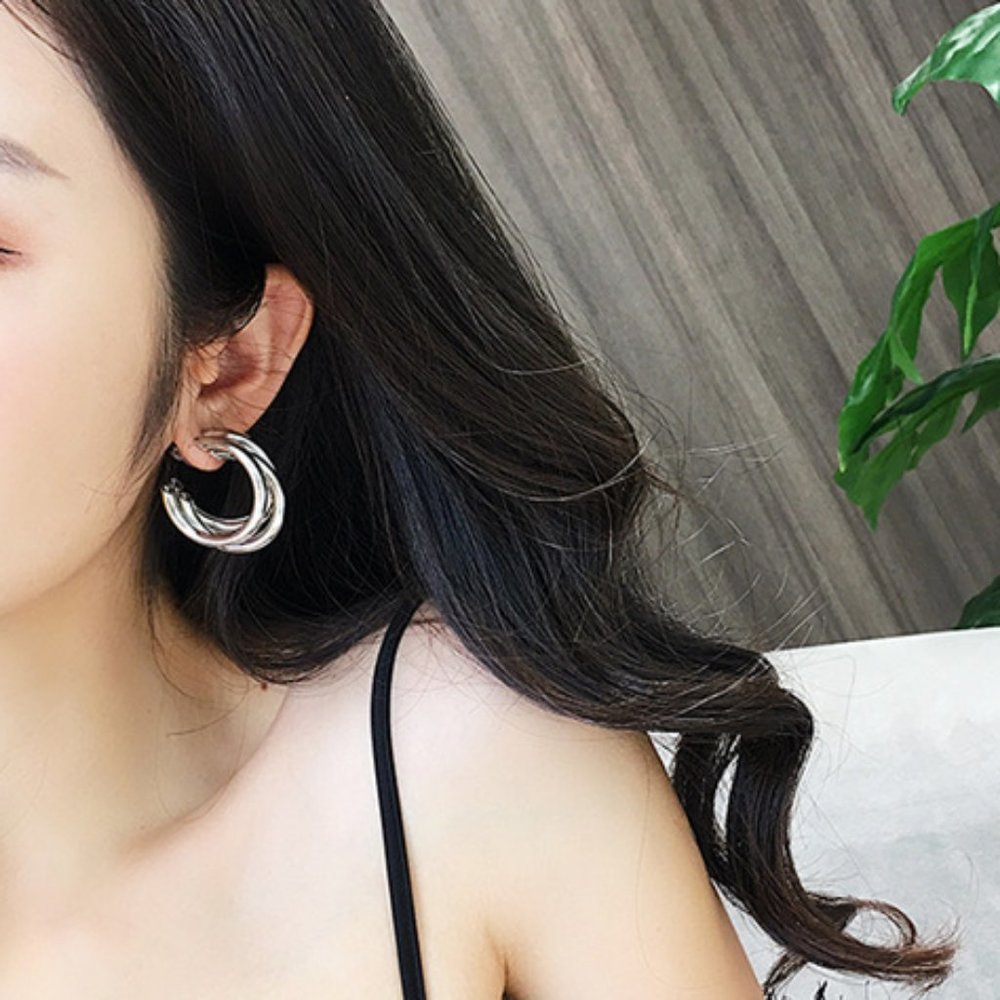 NEW 1.25'' 925 Silver Triple Hoop Earrings - Picture 2 of 6